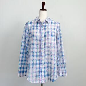 Anthropologie Pilcro Tie-Dye Blue Check Button-Up Shirt